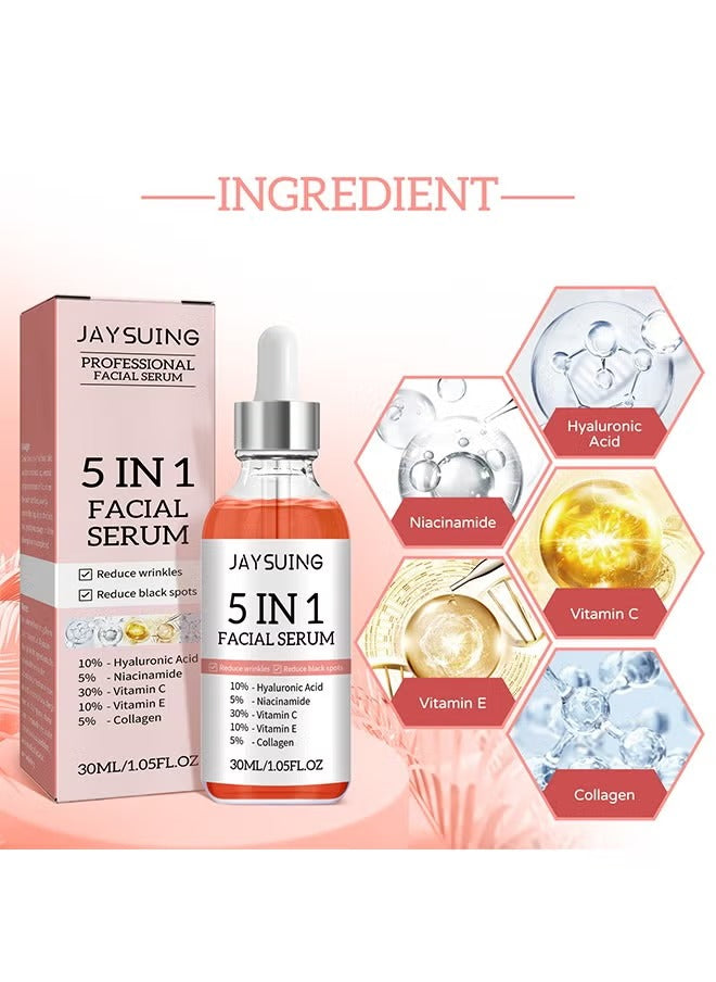 Jaysuing 5 In 1 Facial Serum, With Hyaluronic Acid , Niacinamide, Vitamin C, E And Collagen