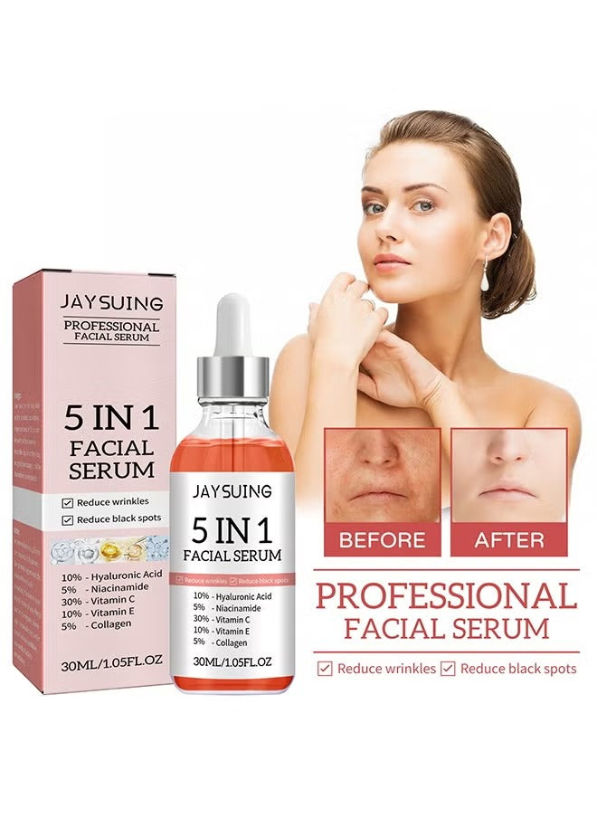 Jaysuing 5 In 1 Facial Serum, With Hyaluronic Acid , Niacinamide, Vitamin C, E And Collagen