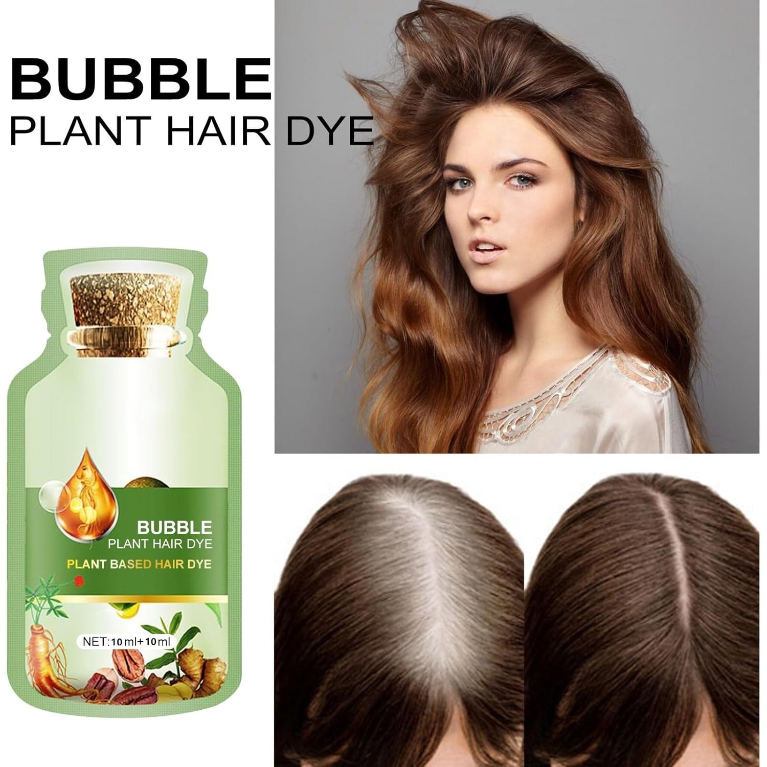 Corzen Pure Natural Herbal Hair Dye Shampoo 5 Minutes Change Hair Color Non-irritating Repair Gray White Fashion Hair Care Women Men Korean Natural Black.