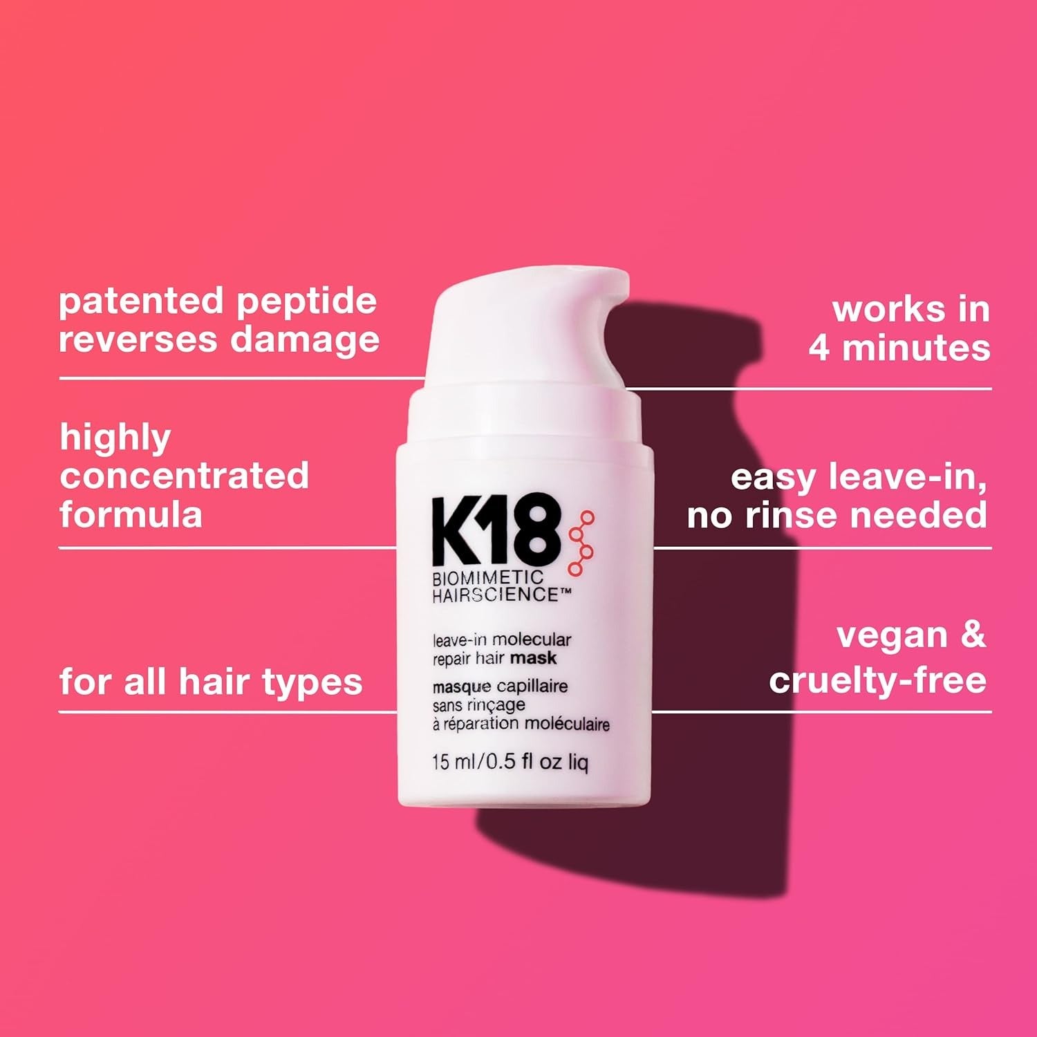 K18 full-size leave-in molecular repair hair mask for Hair Care Routine.