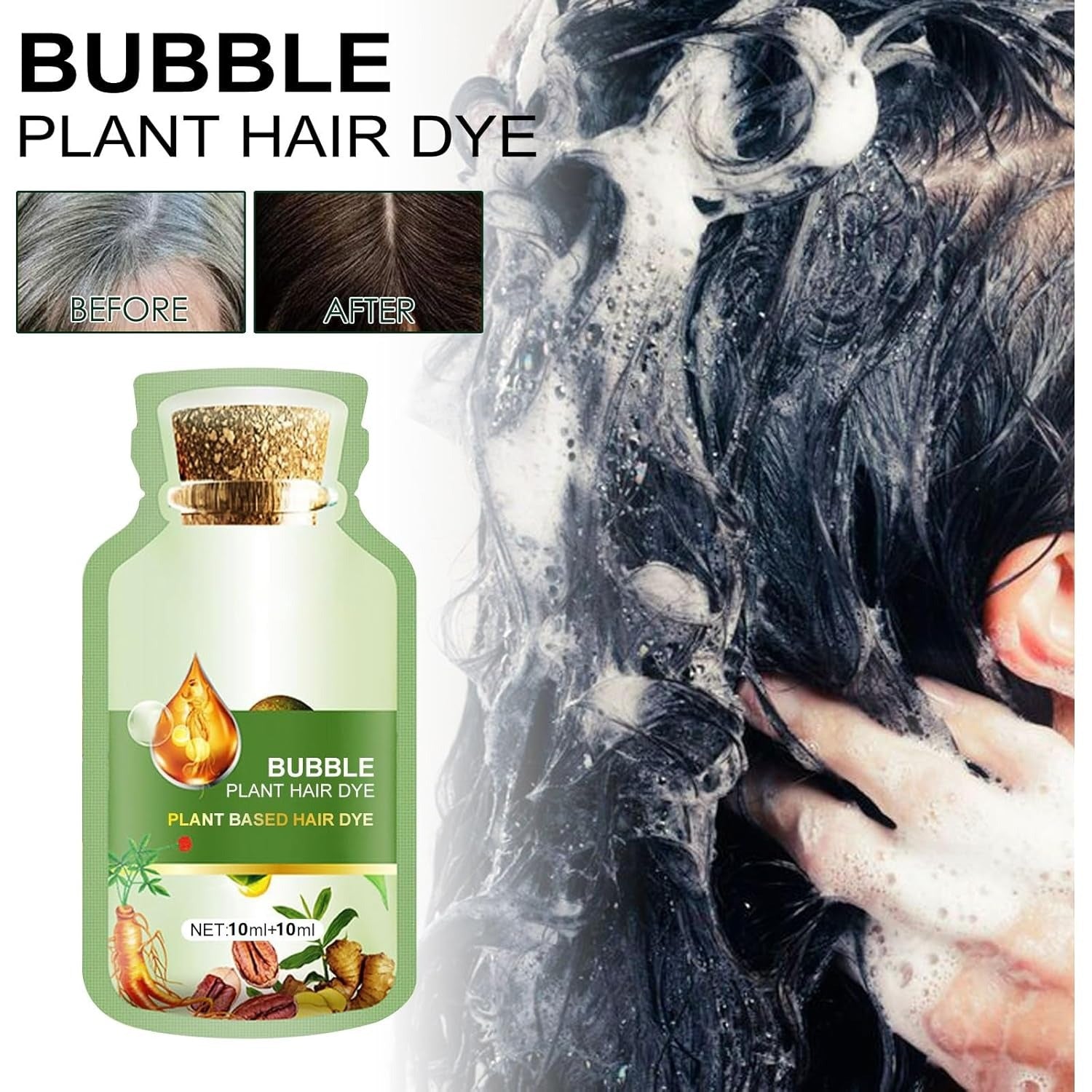 Corzen Pure Natural Herbal Hair Dye Shampoo 5 Minutes Change Hair Color Non-irritating Repair Gray White Fashion Hair Care Women Men Korean Natural Black.