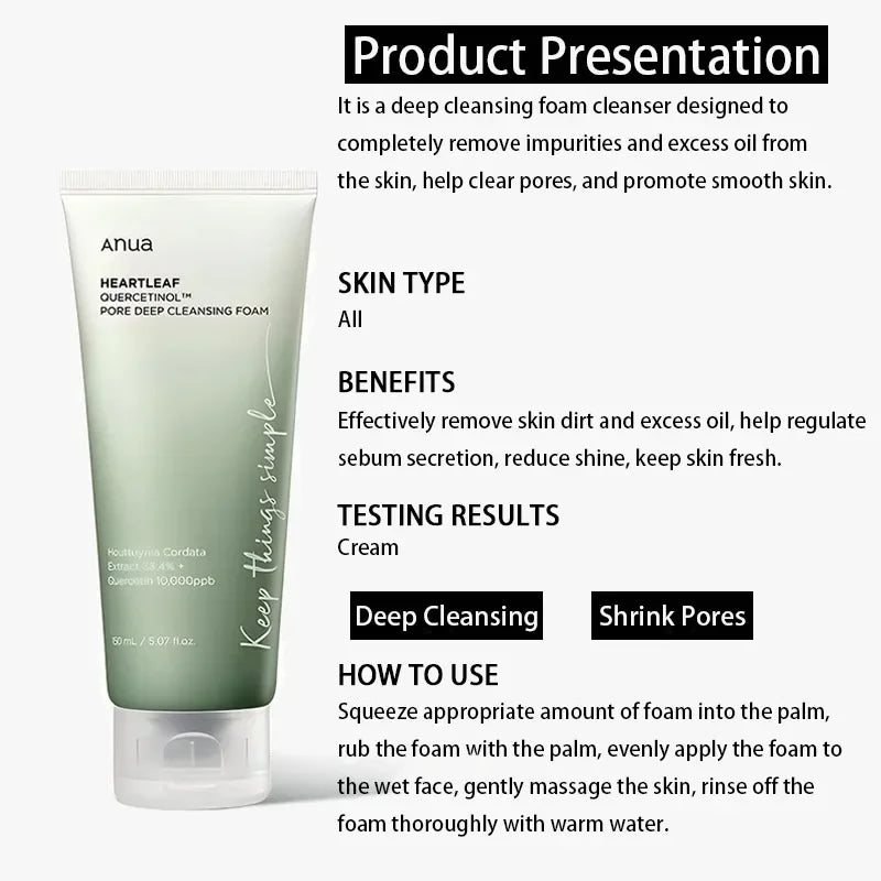Anua Heartleaf 77% Toner Moisturizing Pore Cleansing Oil Foaming Cleanser Deep Cleanses Impurities Korean Skincare