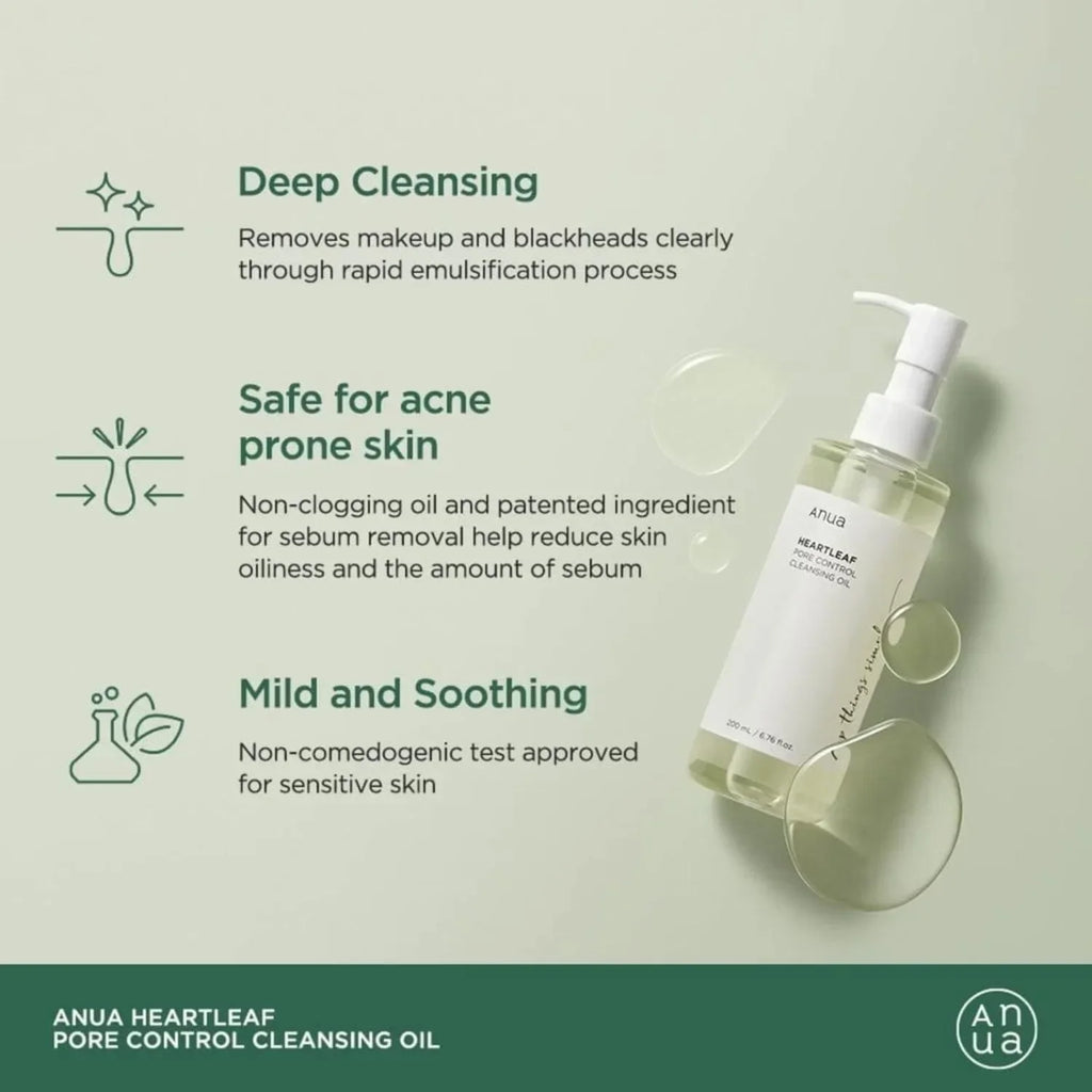 ANUA korean skin care  Control Cleansing Oil Facial Oil Cleanser Makeup Remover Blackhead Remover Korean Skincare 200ml Original
