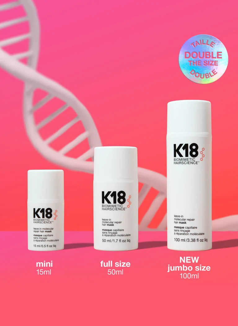 K18 full-size leave-in molecular repair hair mask for Hair Care Routine.